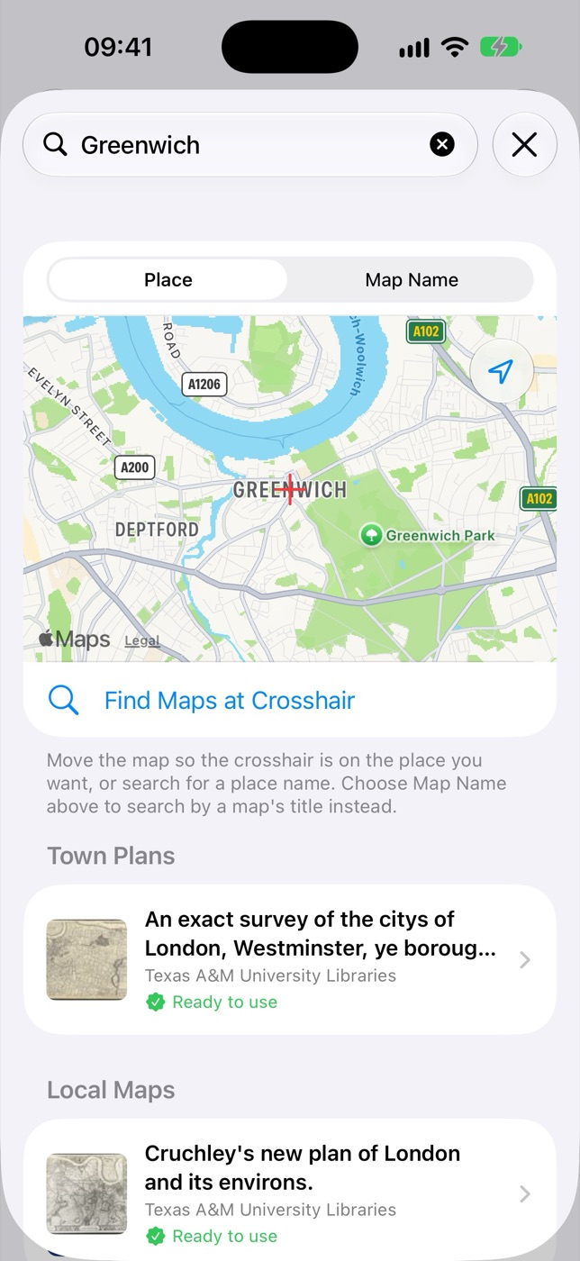 Searching library maps by place in Terra Nota